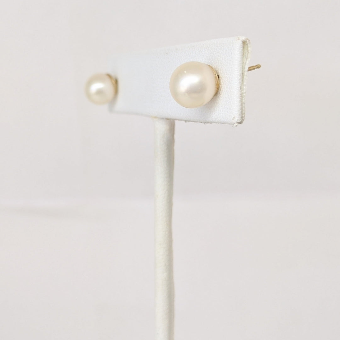 14K PEARL ROUND 7.5MM ESTATE STUD EARRINGS 1.6 GRAMS