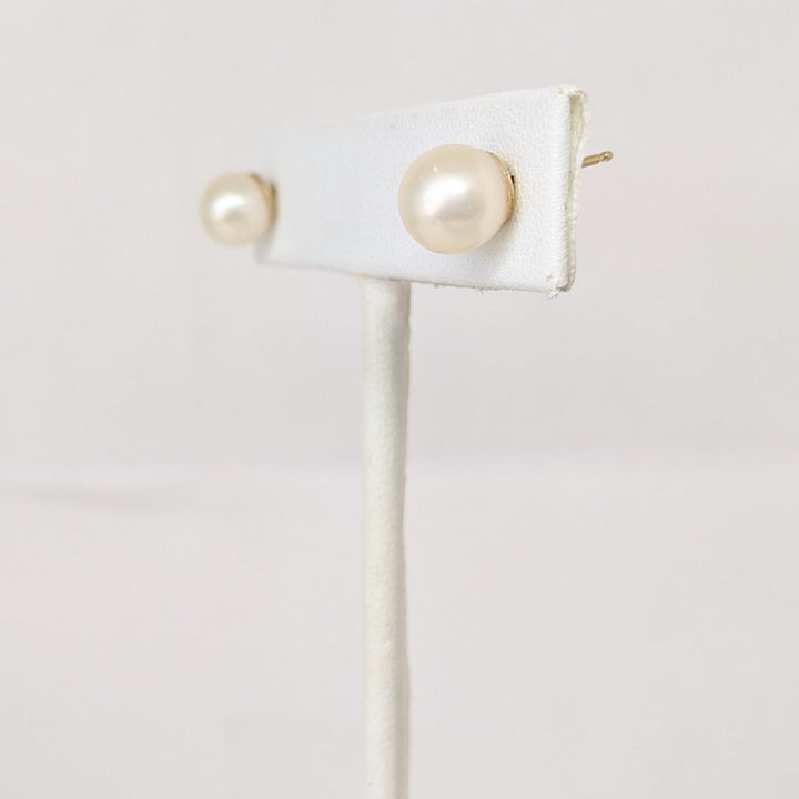 14K PEARL ROUND 7.5MM ESTATE STUD EARRINGS 1.6 GRAMS