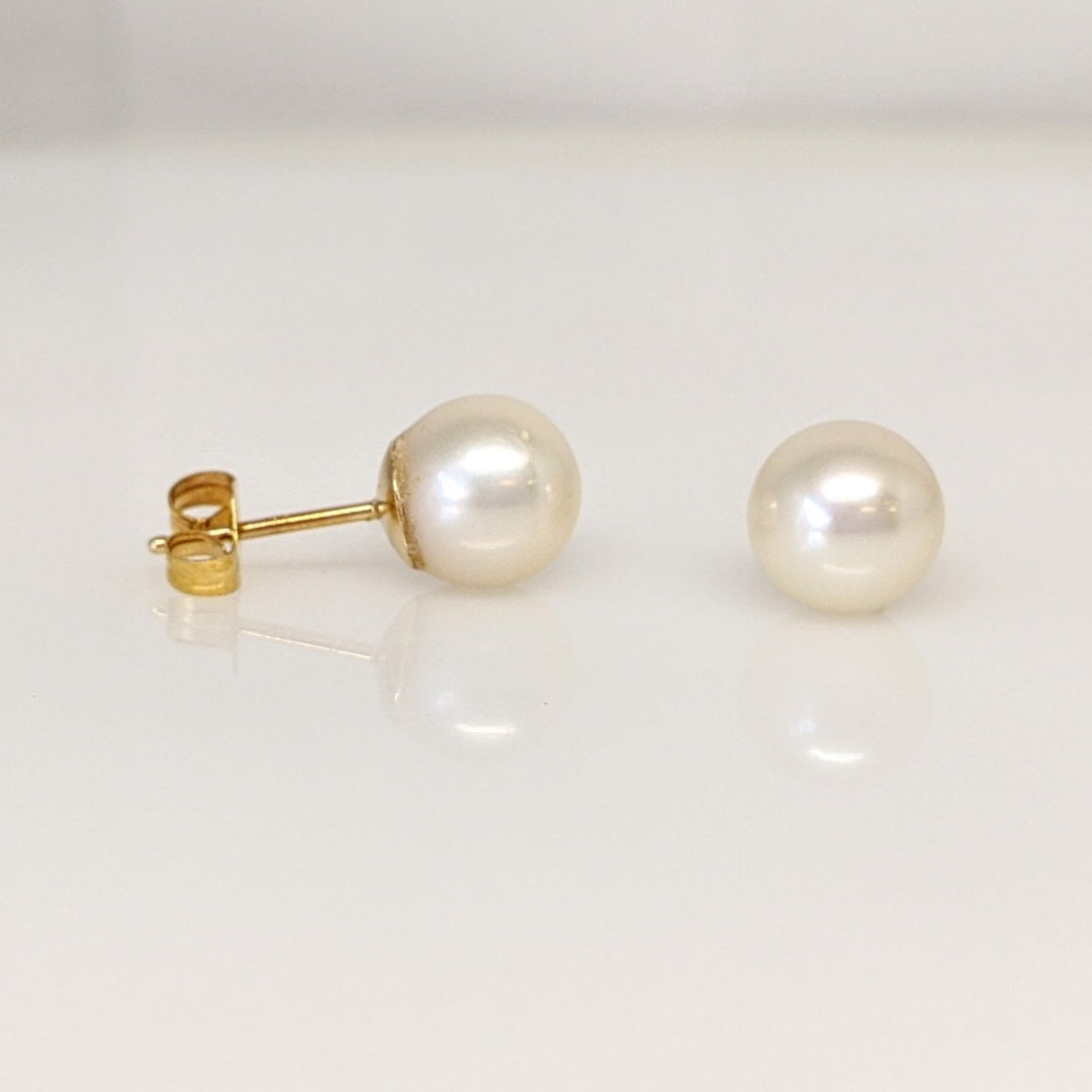 14K PEARL ROUND 7.5MM ESTATE STUD EARRINGS 1.6 GRAMS