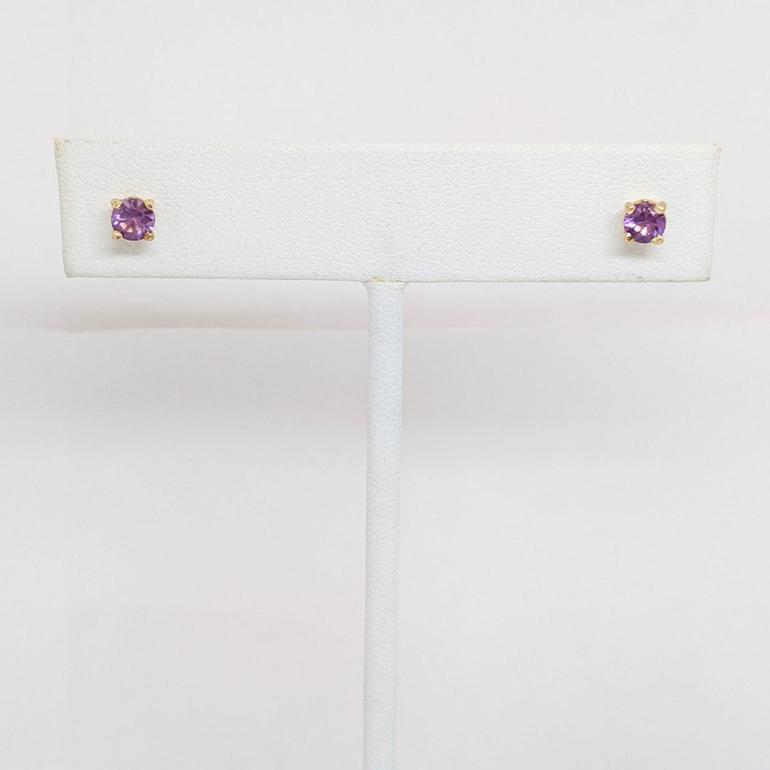 14K AMETHYST ROUND 4MM ESTATE STUD EARRINGS 0.7 GRAMS