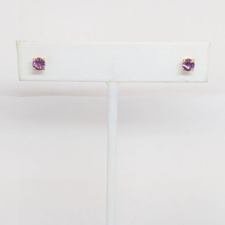 14K AMETHYST ROUND 4MM ESTATE STUD EARRINGS 0.7 GRAMS