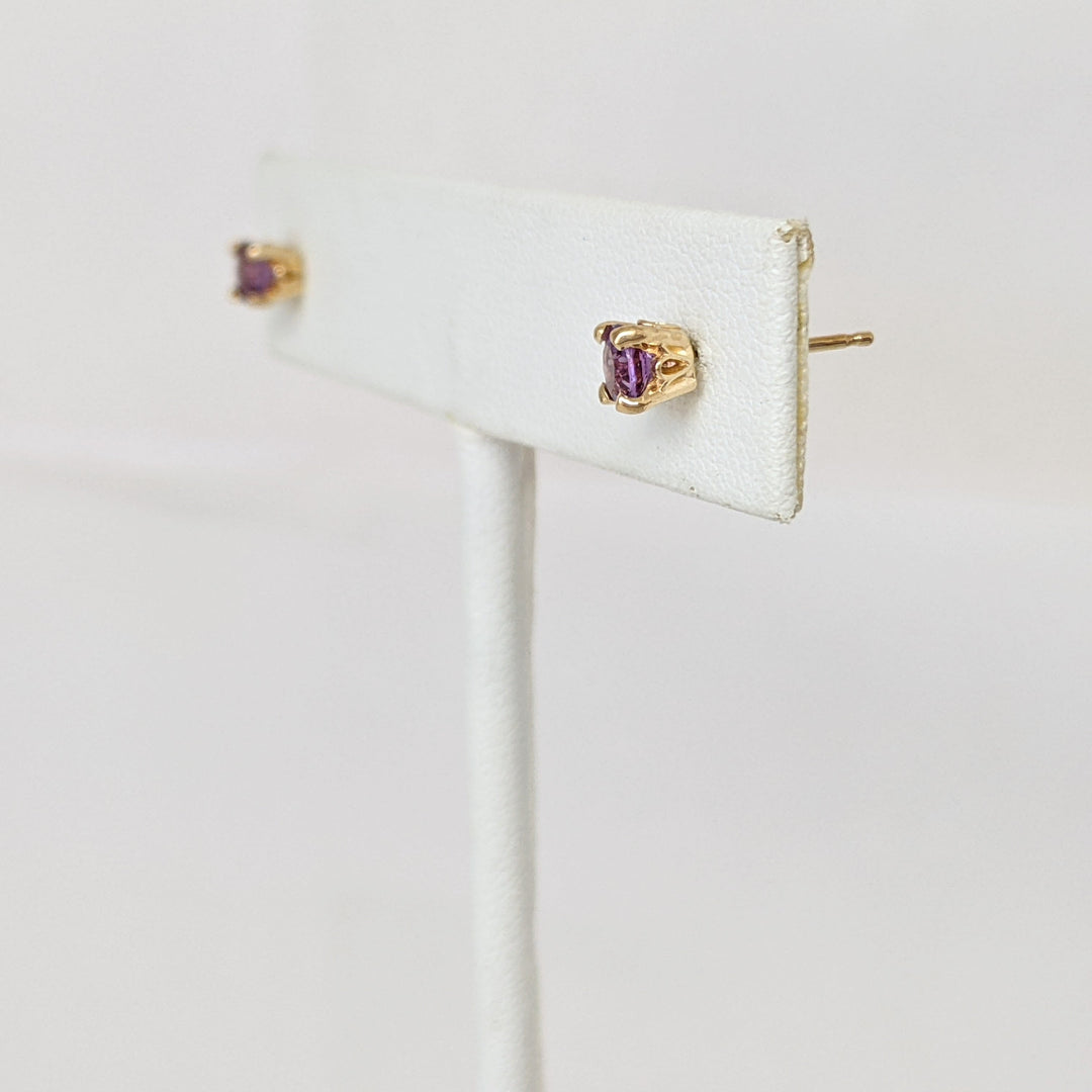 14K AMETHYST ROUND 4MM ESTATE STUD EARRINGS 0.7 GRAMS