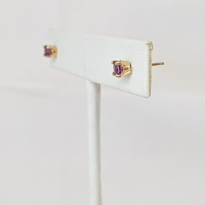 14K AMETHYST ROUND 4MM ESTATE STUD EARRINGS 0.7 GRAMS