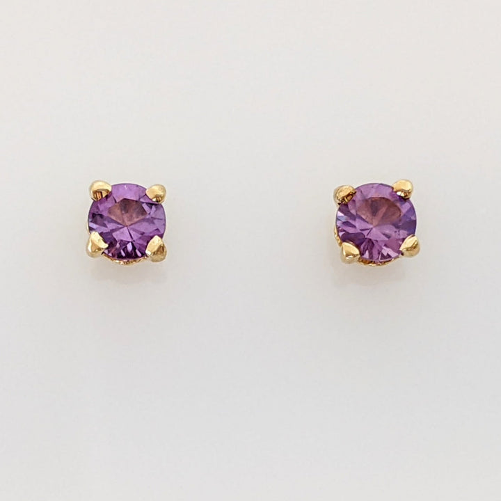 14K AMETHYST ROUND 4MM ESTATE STUD EARRINGS 0.7 GRAMS