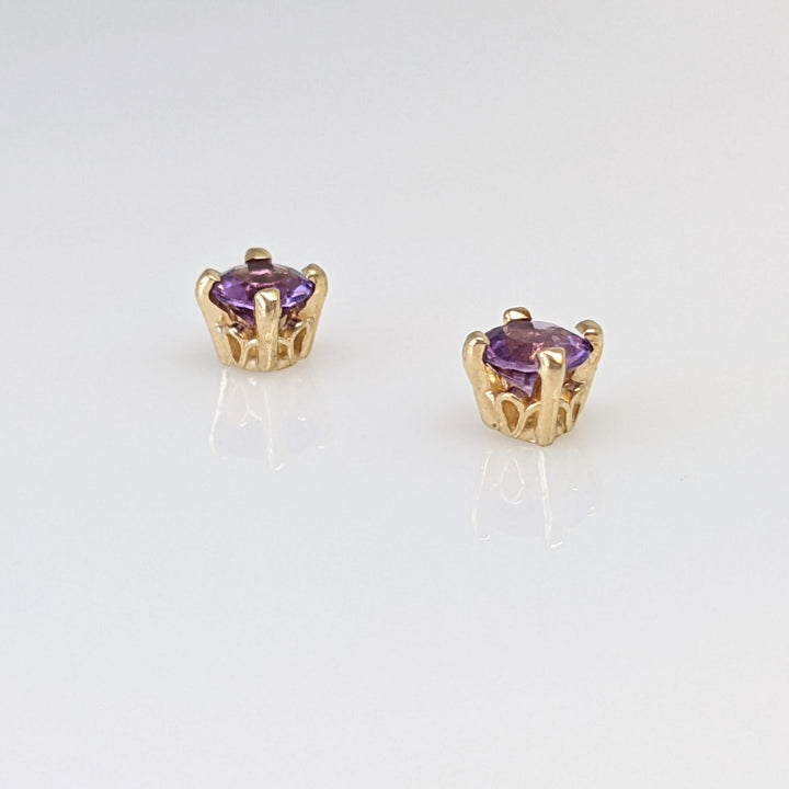 14K AMETHYST ROUND 4MM ESTATE STUD EARRINGS 0.7 GRAMS