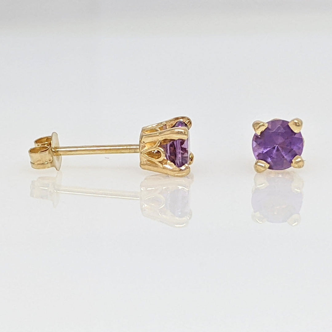 14K AMETHYST ROUND 4MM ESTATE STUD EARRINGS 0.7 GRAMS