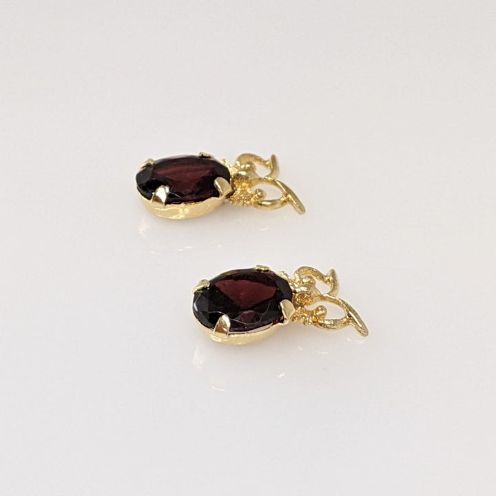 14K GARNET OVAL 5X7 OWL STUD ESTATE EARRINGS 1.3 GRAMS