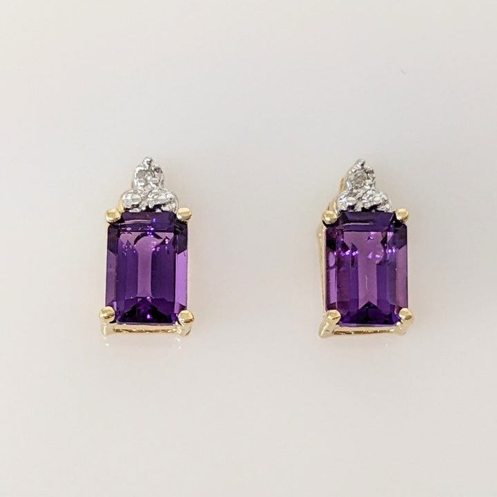 14K AMETHYST EMERALD CUT 5X7 WITH MELEE ESTATE EARRINGS 1.9 GRAMS