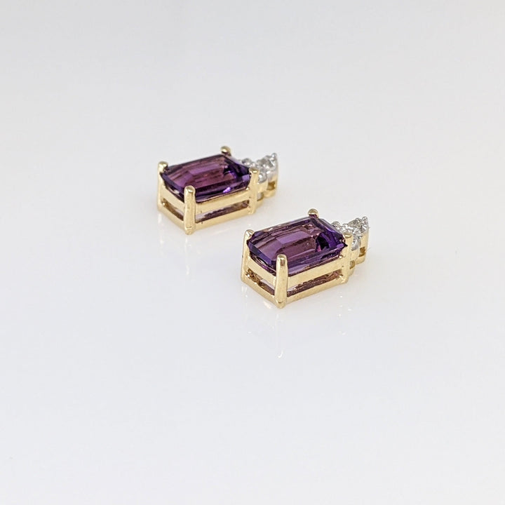14K AMETHYST EMERALD CUT 5X7 WITH MELEE ESTATE EARRINGS 1.9 GRAMS