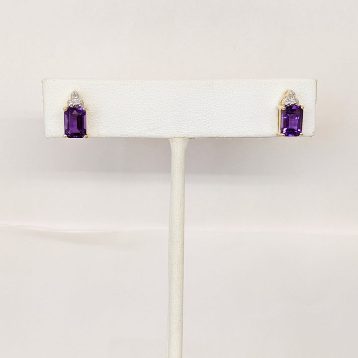 14K AMETHYST EMERALD CUT 5X7 WITH MELEE ESTATE EARRINGS 1.9 GRAMS