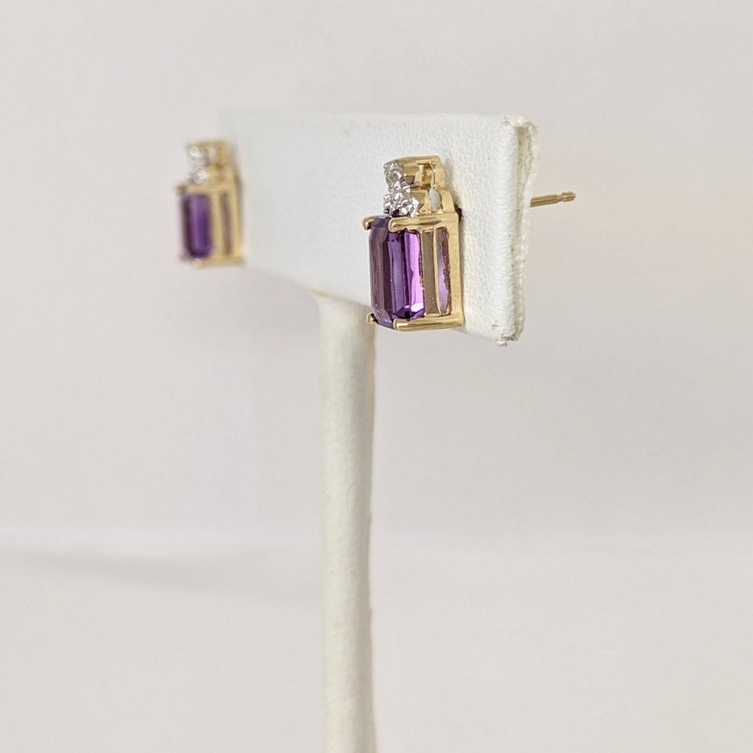 14K AMETHYST EMERALD CUT 5X7 WITH MELEE ESTATE EARRINGS 1.9 GRAMS
