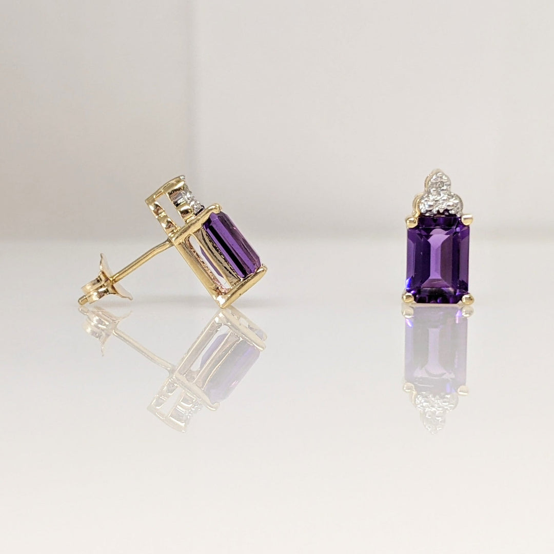 14K AMETHYST EMERALD CUT 5X7 WITH MELEE ESTATE EARRINGS 1.9 GRAMS