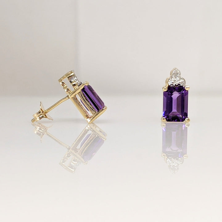 14K AMETHYST EMERALD CUT 5X7 WITH MELEE ESTATE EARRINGS 1.9 GRAMS
