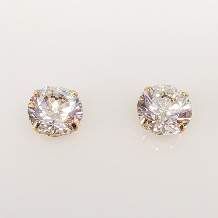 14K CUBIC ZIRCONIA 6.5MM ROUND ESTATE STUD EARRINGS 1.8 GRAMS