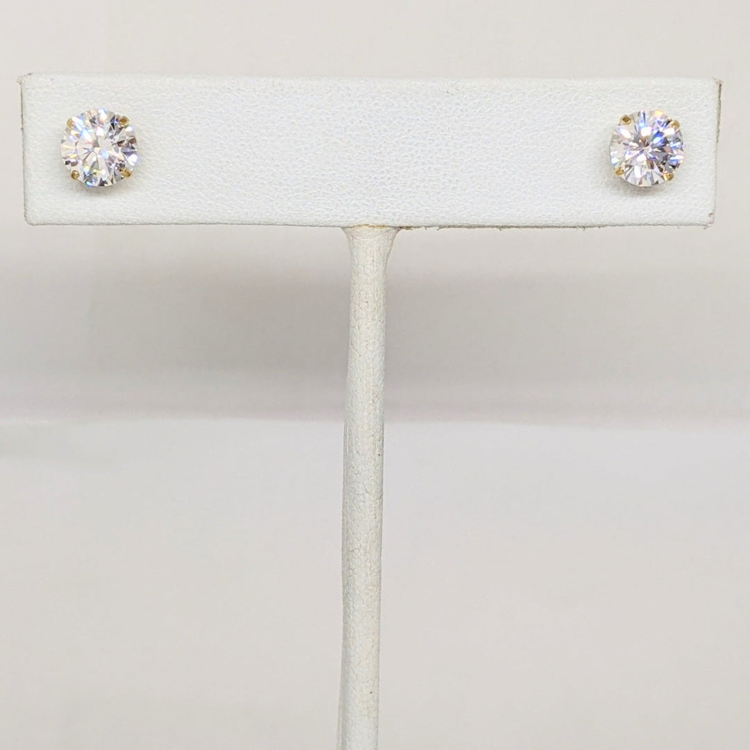 14K CUBIC ZIRCONIA 6.5MM ROUND ESTATE STUD EARRINGS 1.8 GRAMS