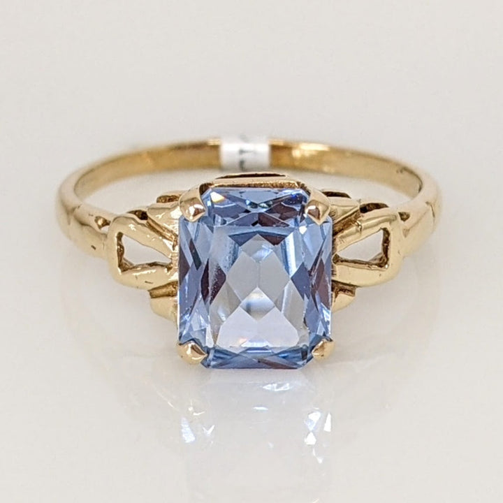 10K BLUE TOPAZ EMERALD CUT 6.5X8 ESTATE RING 1.5 GRAMS