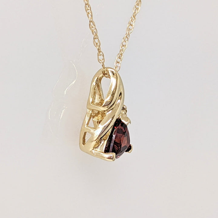 14K GARNET TRILLION 6MM WITH (2) MELEE ESTATE PENDANT & CHAIN 1.7 GRAMS