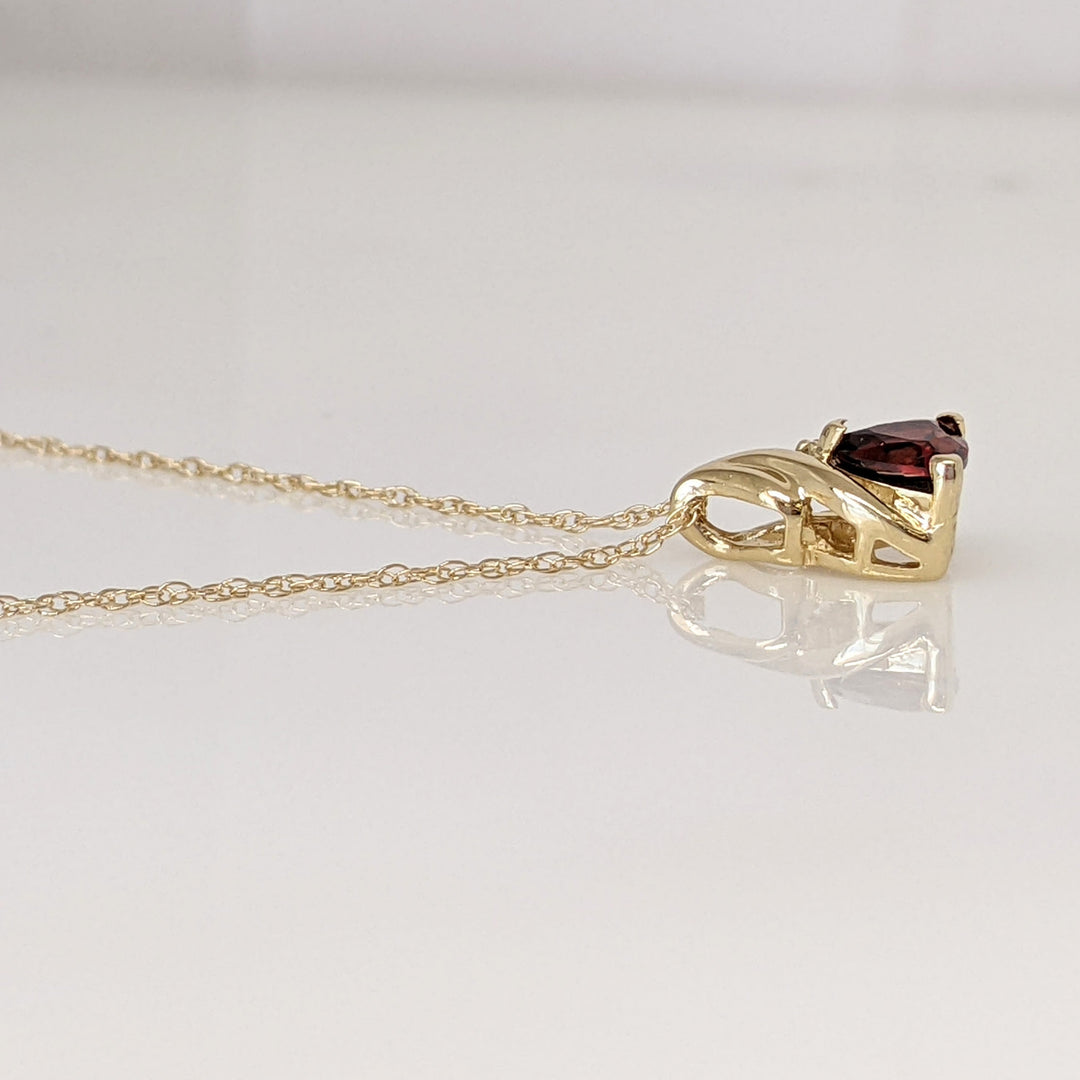 14K GARNET TRILLION 6MM WITH (2) MELEE ESTATE PENDANT & CHAIN 1.7 GRAMS
