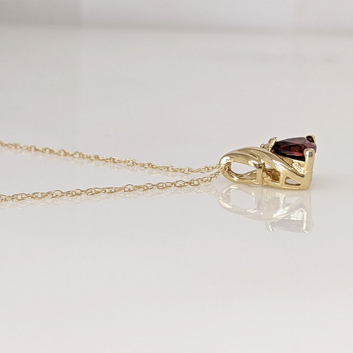 14K GARNET TRILLION 6MM WITH (2) MELEE ESTATE PENDANT & CHAIN 1.7 GRAMS