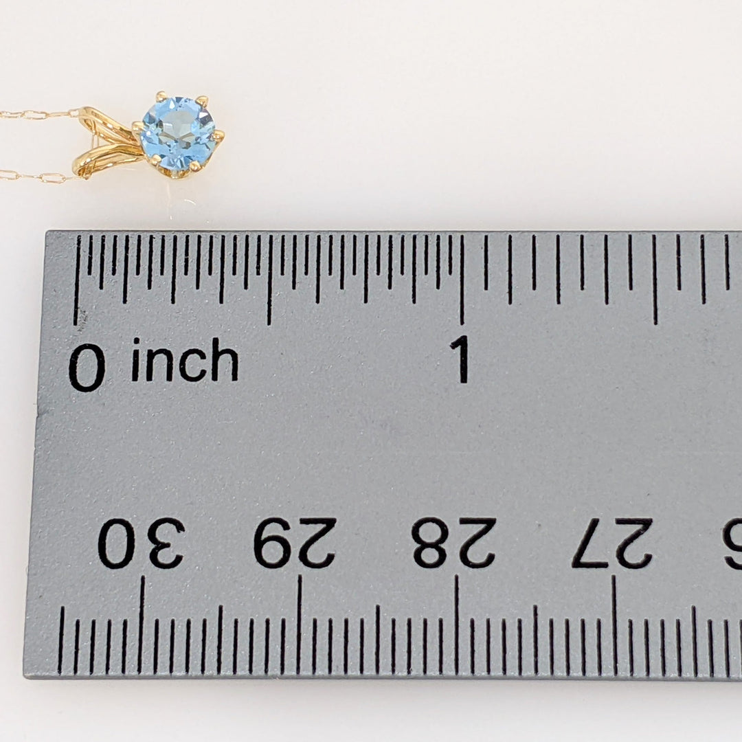 14K BLUE TOPAZ ROUND 5MM ESTATE PENDANT & CHAIN 0.9 GRAMS