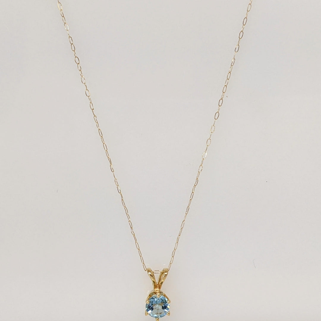 14K BLUE TOPAZ ROUND 5MM ESTATE PENDANT & CHAIN 0.9 GRAMS
