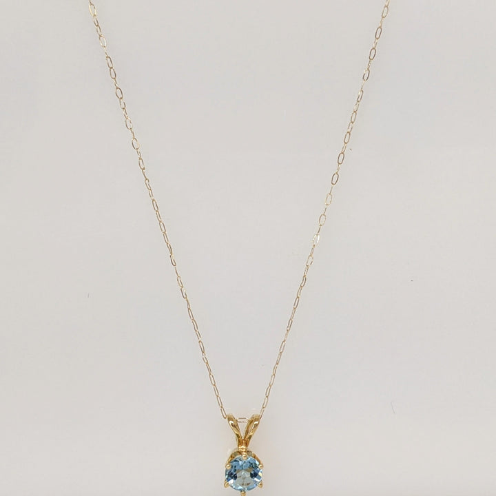 14K BLUE TOPAZ ROUND 5MM ESTATE PENDANT & CHAIN 0.9 GRAMS