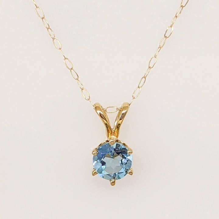 14K BLUE TOPAZ ROUND 5MM ESTATE PENDANT & CHAIN 0.9 GRAMS