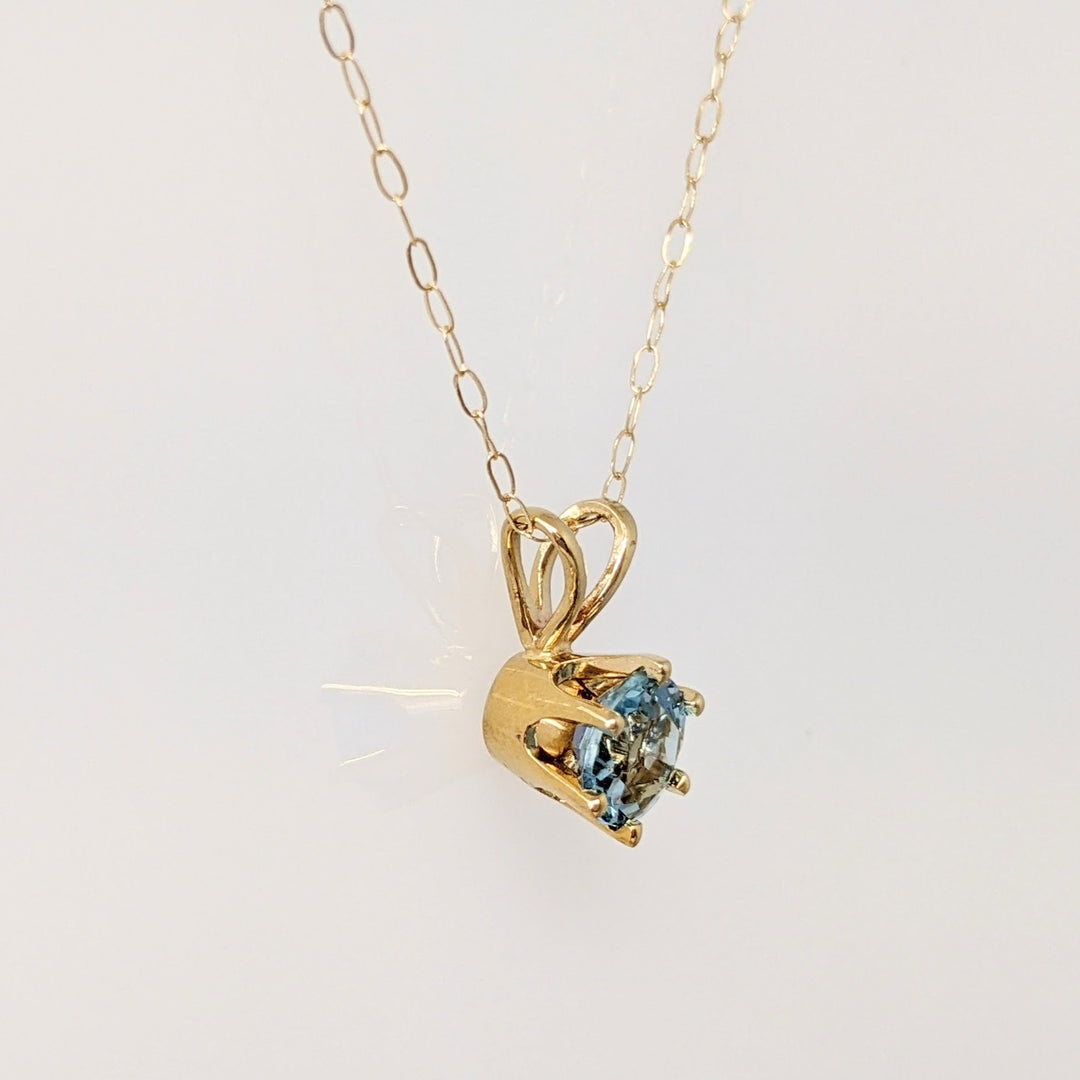 14K BLUE TOPAZ ROUND 5MM ESTATE PENDANT & CHAIN 0.9 GRAMS