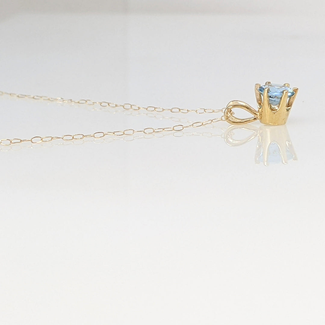 14K BLUE TOPAZ ROUND 5MM ESTATE PENDANT & CHAIN 0.9 GRAMS