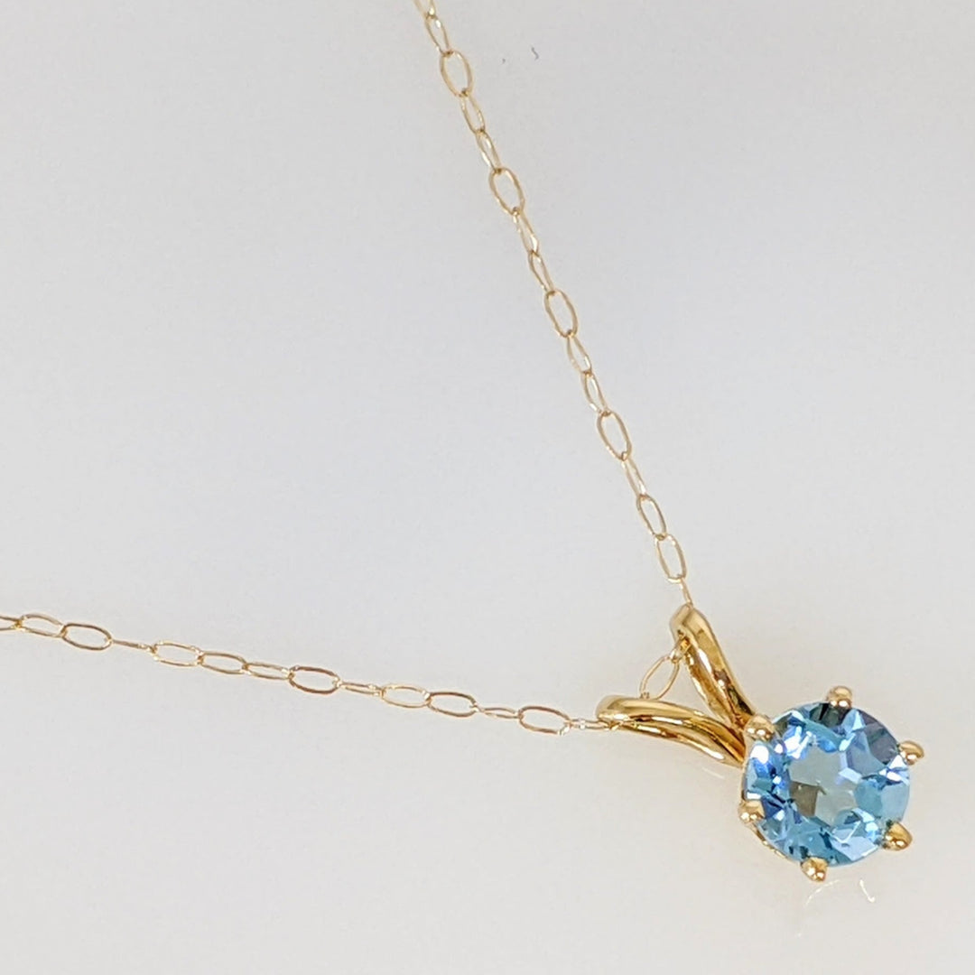 14K BLUE TOPAZ ROUND 5MM ESTATE PENDANT & CHAIN 0.9 GRAMS