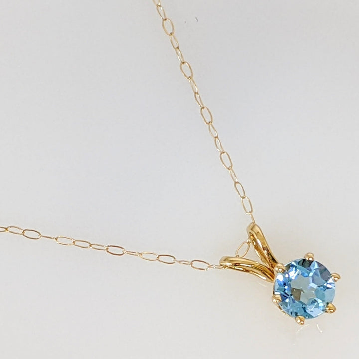 14K BLUE TOPAZ ROUND 5MM ESTATE PENDANT & CHAIN 0.9 GRAMS
