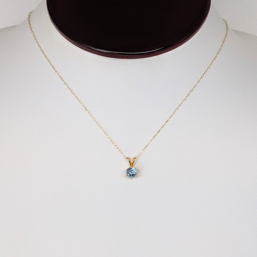 14K BLUE TOPAZ ROUND 5MM ESTATE PENDANT & CHAIN 0.9 GRAMS