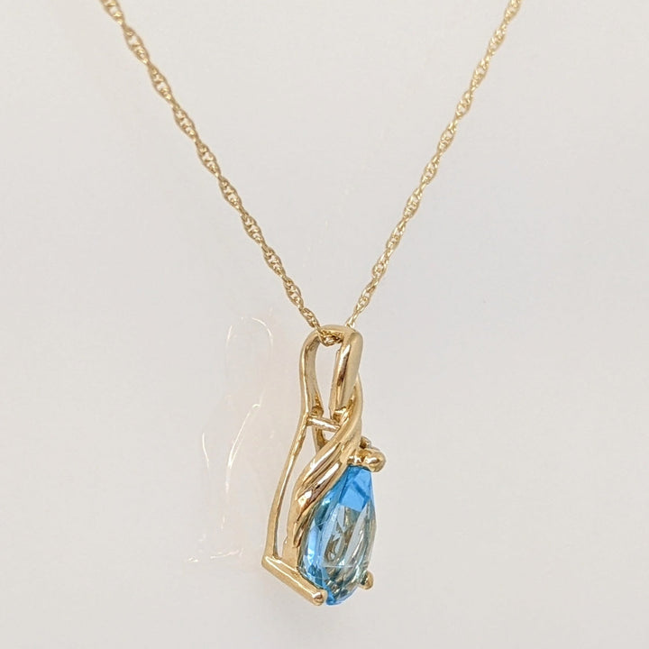 10K BLUE TOPAZ PEAR 6X9 WITH MELEE ESTATE PENDANT & CHAIN 1.8 GRAMS