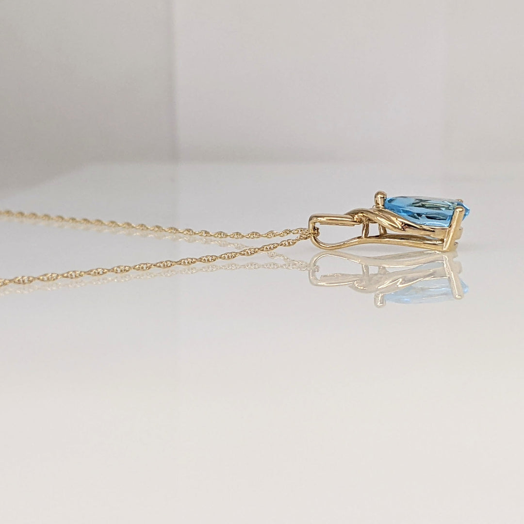 10K BLUE TOPAZ PEAR 6X9 WITH MELEE ESTATE PENDANT & CHAIN 1.8 GRAMS