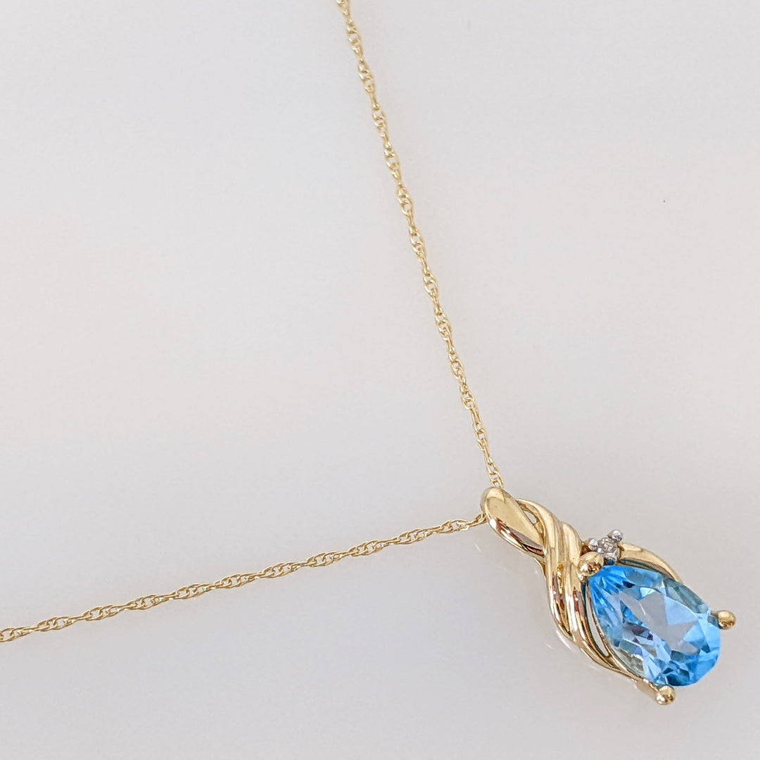 10K BLUE TOPAZ PEAR 6X9 WITH MELEE ESTATE PENDANT & CHAIN 1.8 GRAMS