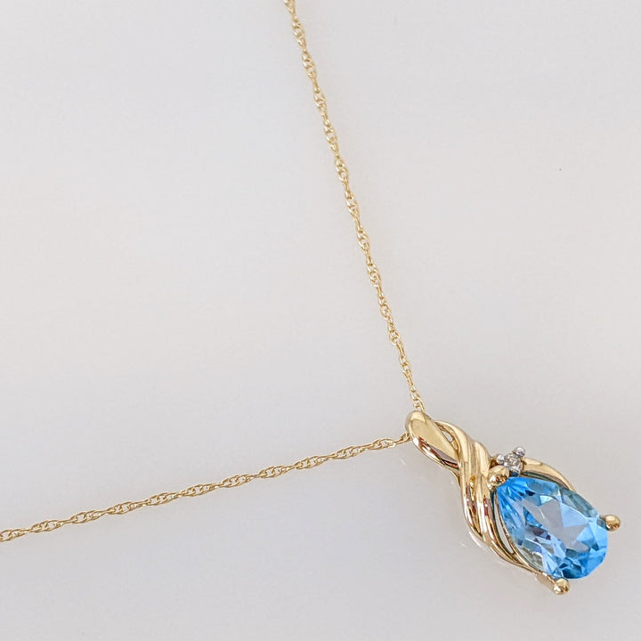 10K BLUE TOPAZ PEAR 6X9 WITH MELEE ESTATE PENDANT & CHAIN 1.8 GRAMS