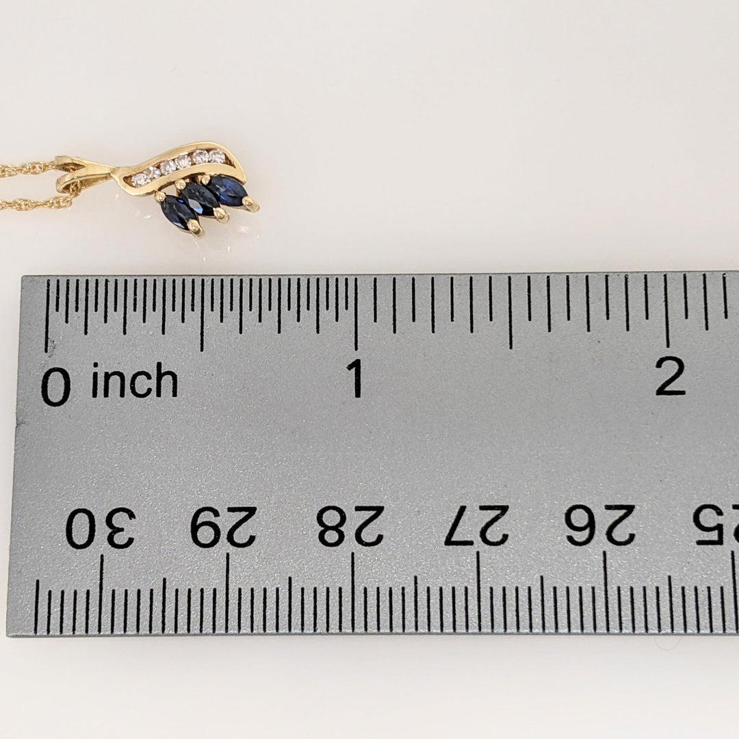 14K SAPPHIRE MARQUISE (3) 2X4 WITH (6) MELEE ESTATE PENDANT & CHAIN 2.1 GRAMS
