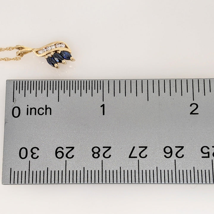 14K SAPPHIRE MARQUISE (3) 2X4 WITH (6) MELEE ESTATE PENDANT & CHAIN 2.1 GRAMS