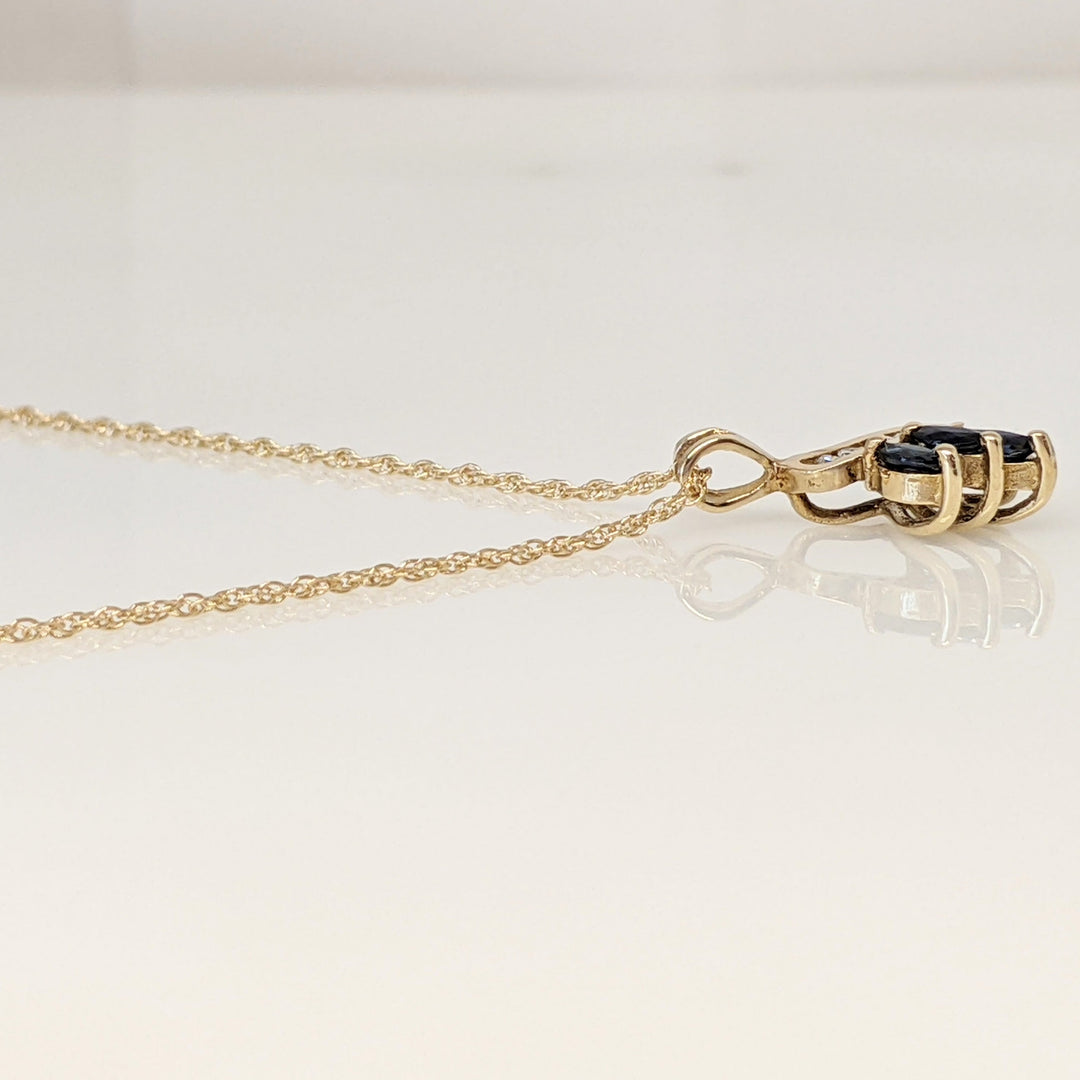 14K SAPPHIRE MARQUISE (3) 2X4 WITH (6) MELEE ESTATE PENDANT & CHAIN 2.1 GRAMS