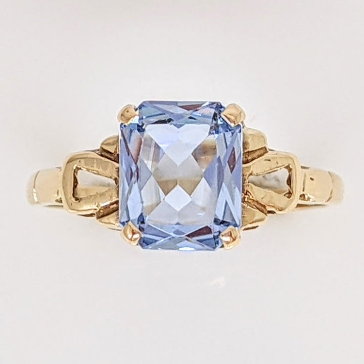 10K BLUE TOPAZ EMERALD CUT 6.5X8 ESTATE RING 1.5 GRAMS