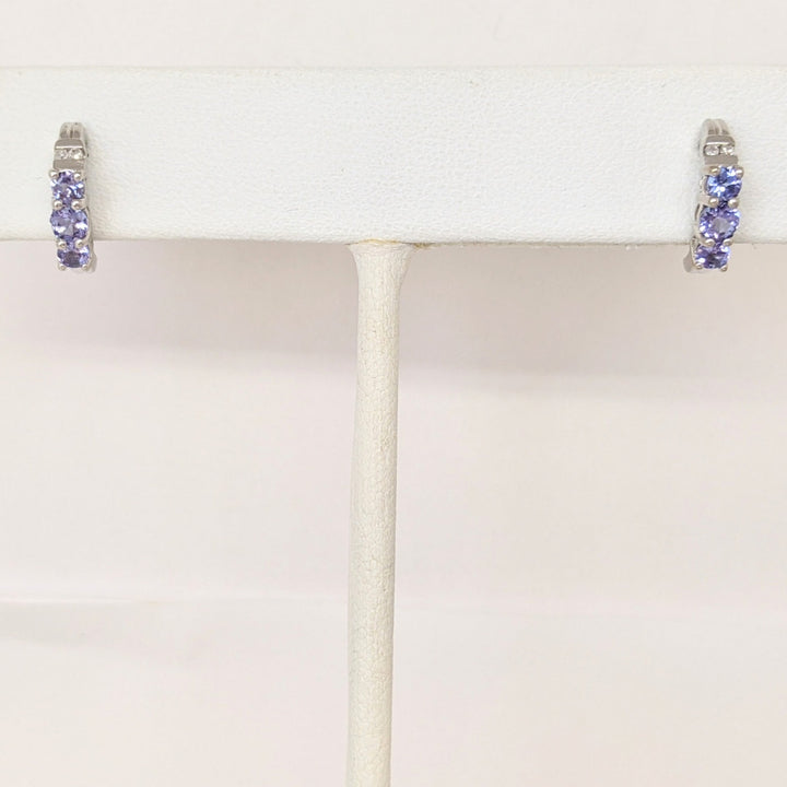 14K WHITE IOLITE ROUND (6) WITH (4) MELEE HALF HOOP ESTATE EARRINGS 1.6 GRAMS
