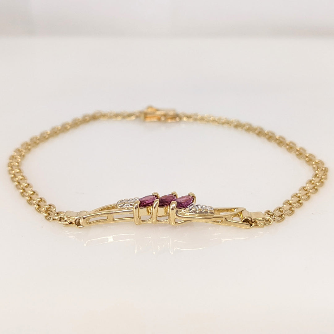 14K RUBY MARQUISE (3) 2.5X5 WITH MELEE ESTATE BRACELET 4.5 GRAMS