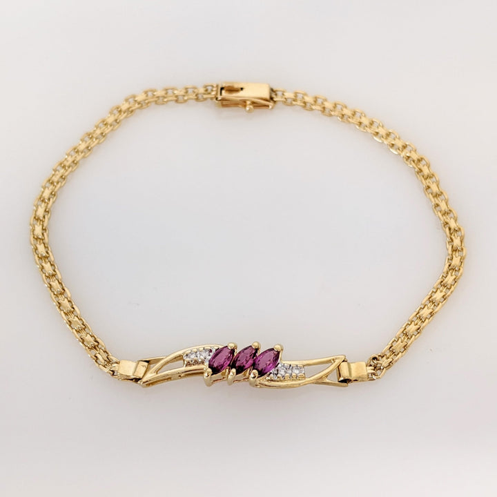 14K RUBY MARQUISE (3) 2.5X5 WITH MELEE ESTATE BRACELET 4.5 GRAMS