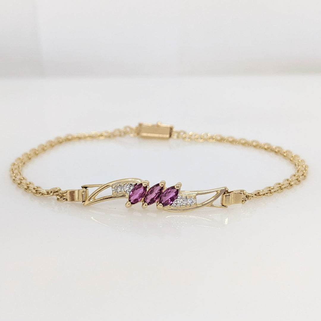 14K RUBY MARQUISE (3) 2.5X5 WITH MELEE ESTATE BRACELET 4.5 GRAMS