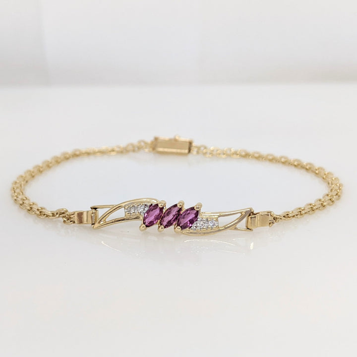 14K RUBY MARQUISE (3) 2.5X5 WITH MELEE ESTATE BRACELET 4.5 GRAMS