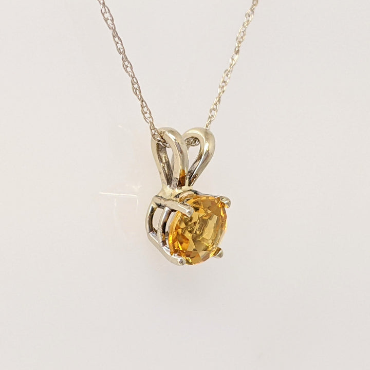 14K WHITE CITRINE ROUND 6MM ESTATE PENDANT & CHAIN 1.3 GRAMS