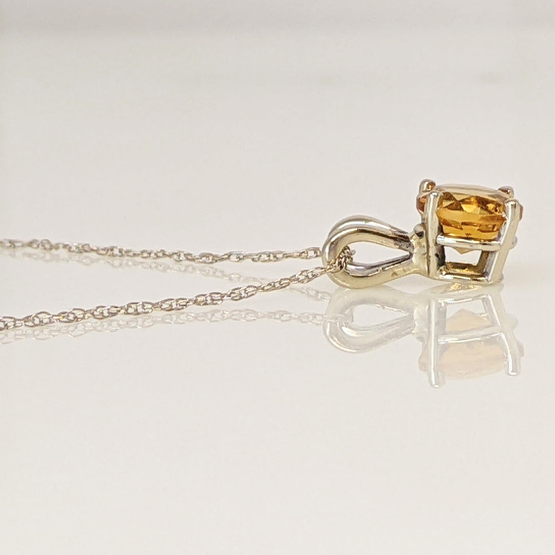 14K WHITE CITRINE ROUND 6MM ESTATE PENDANT & CHAIN 1.3 GRAMS
