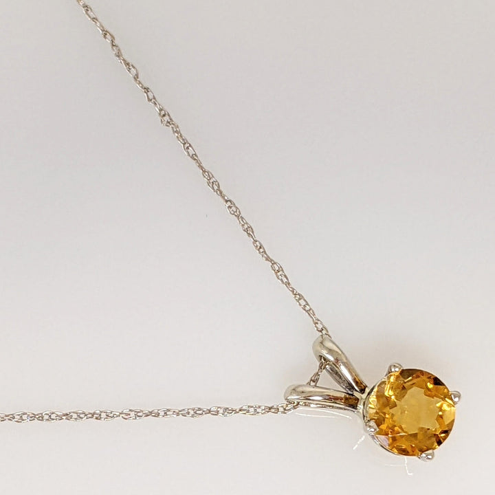 14K WHITE CITRINE ROUND 6MM ESTATE PENDANT & CHAIN 1.3 GRAMS