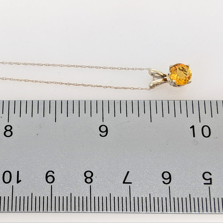 14K WHITE CITRINE ROUND 6MM ESTATE PENDANT & CHAIN 1.3 GRAMS
