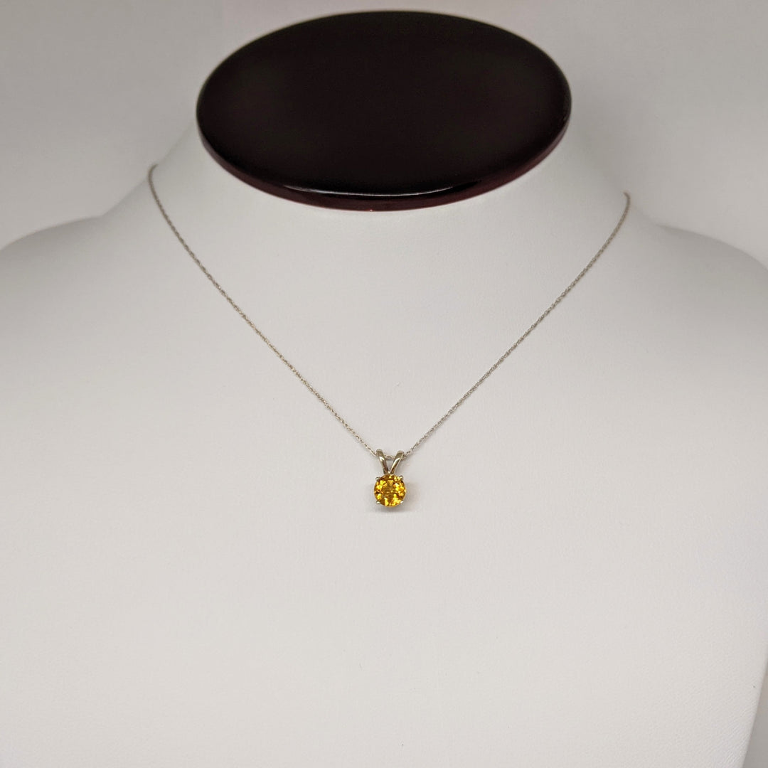 14K WHITE CITRINE ROUND 6MM ESTATE PENDANT & CHAIN 1.3 GRAMS